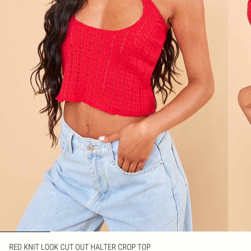 PrettyLittleThing Vibrant Red Halter Crop Top